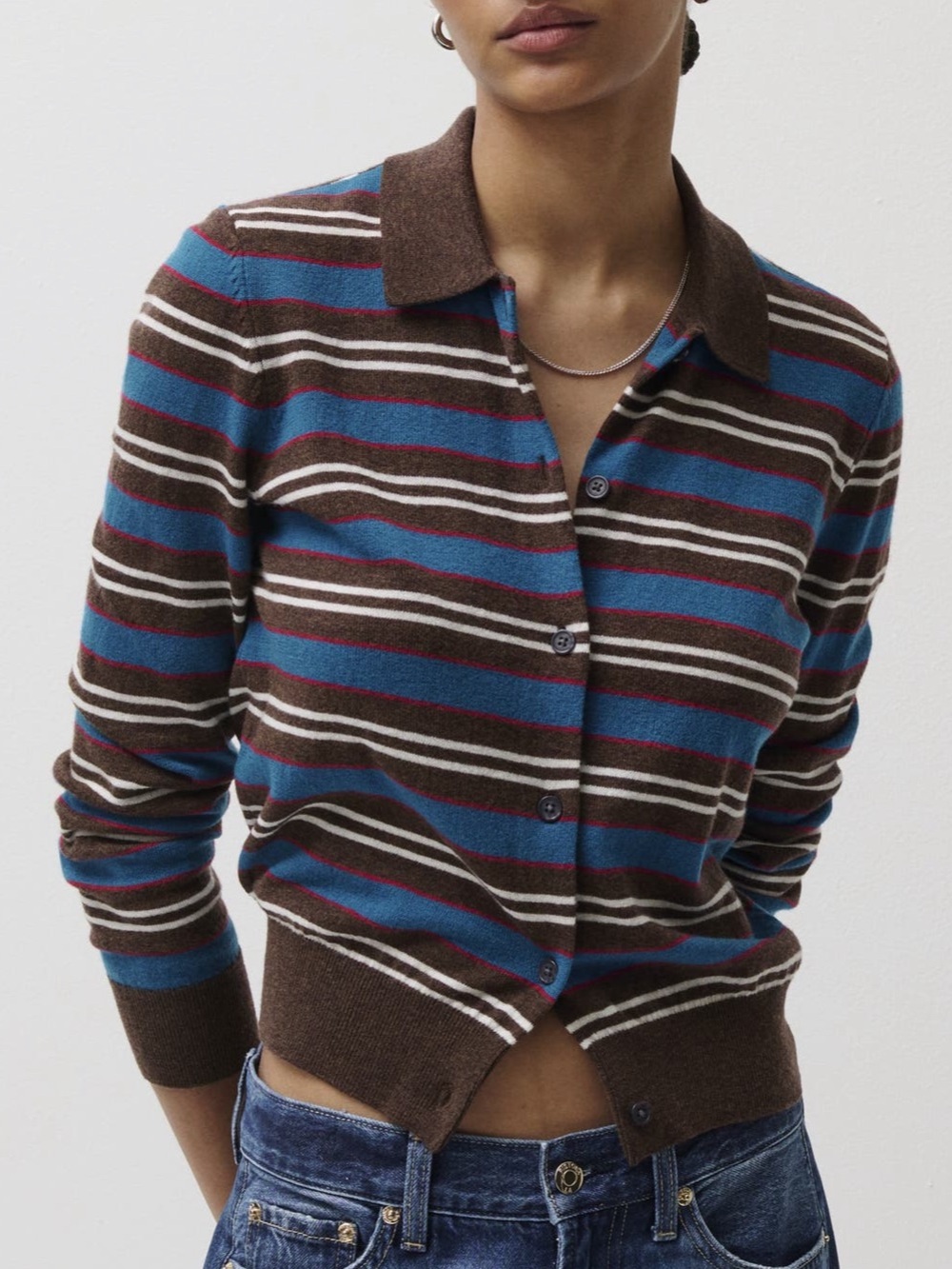 Pistola- Lyvia Striped Merino Wool Polo Cardigan Sweater